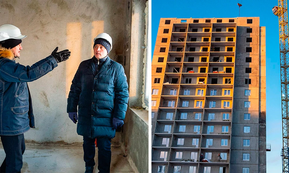 Радмир Беляев в строящемся соципотечном доме