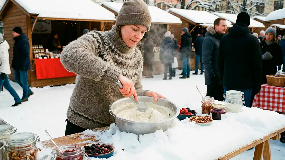 Приготовление мороженого в снегу