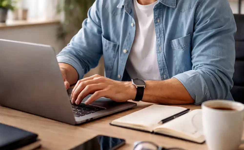 SMM-специалист за компьютером создает пост