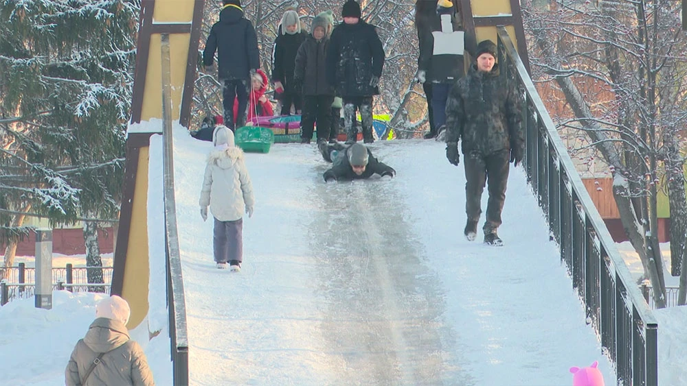 Горка в новогоднем парке