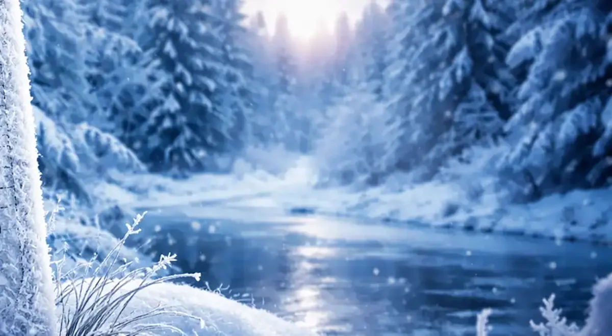 морозная погода лес озеро