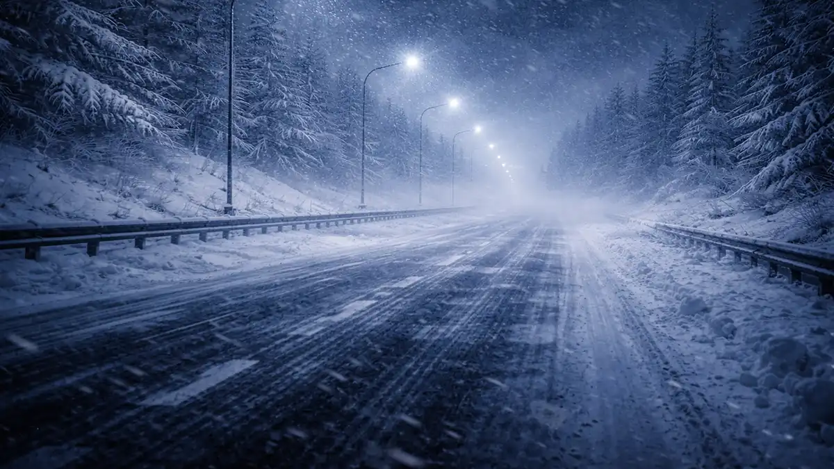 Метель на заснеженной трассе