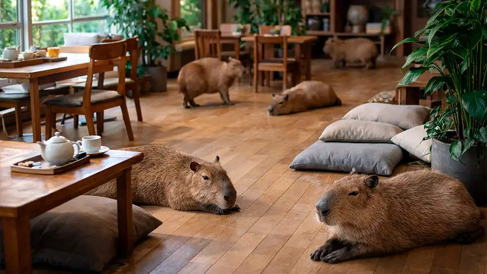 Капибары в зоокафе