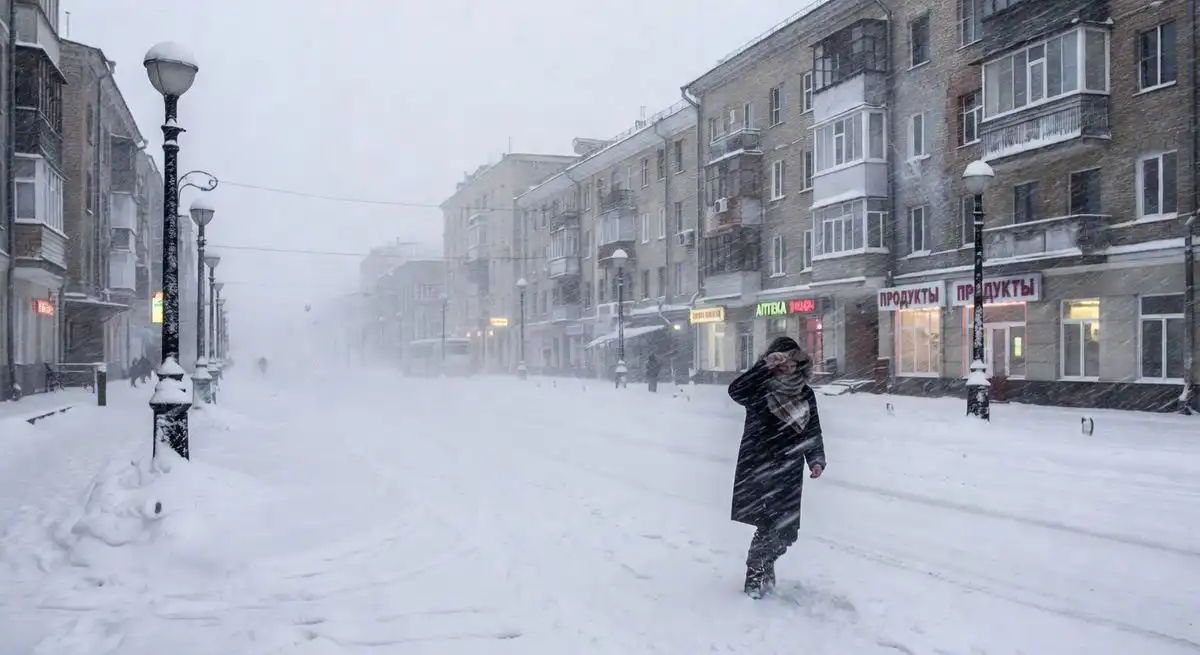 сильный снегопад в городе