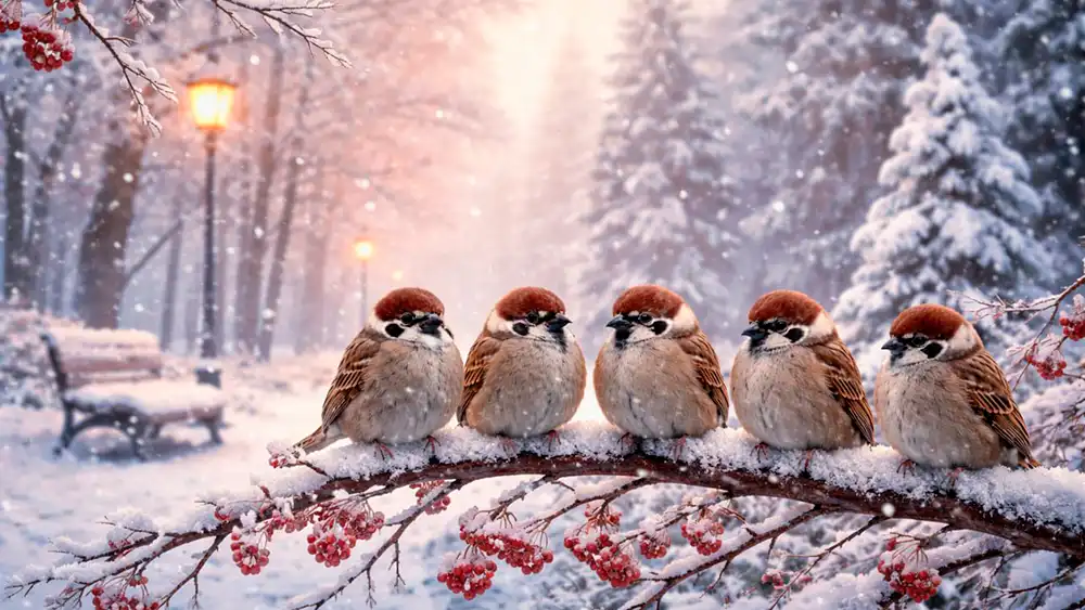 Воробьи на ветке