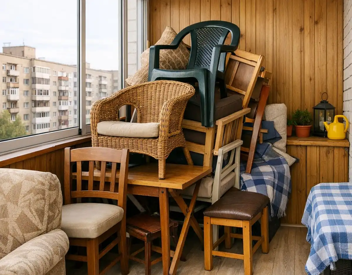 балкон с мебелью