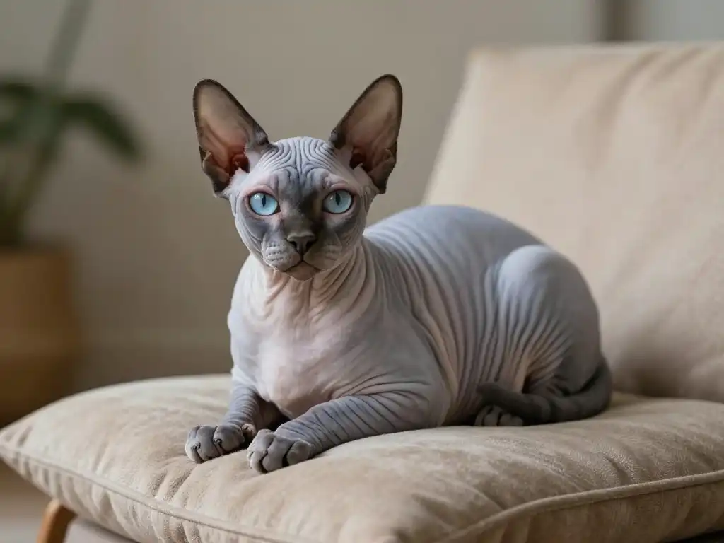 кот сфинкс на подушке