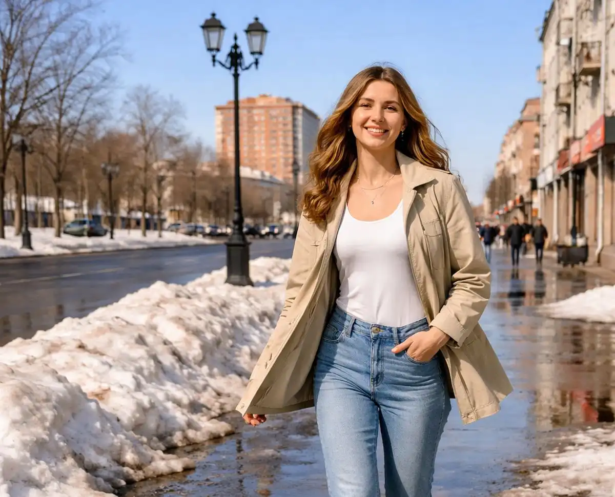 девушка идёт по городу