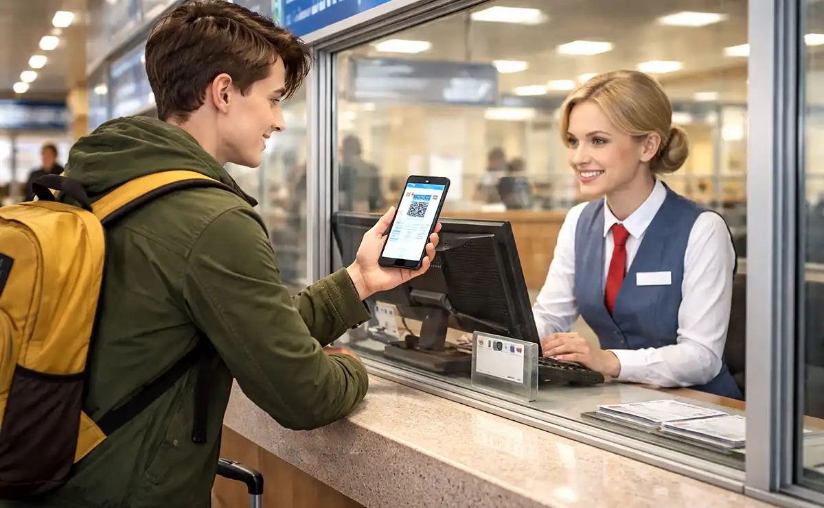 Студент покупает ж/д билет при помощи мессенджера MAX в кассе