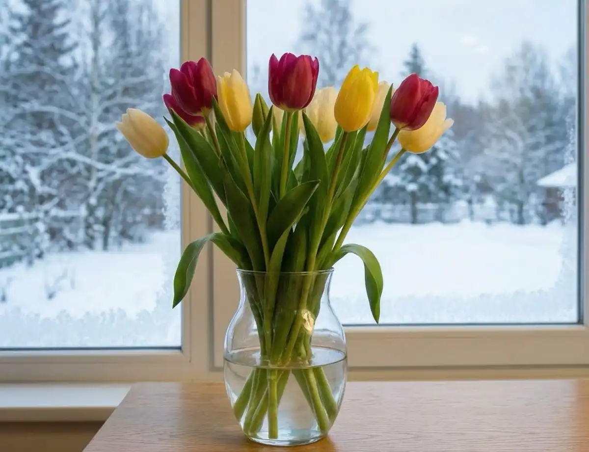 тюльпаны в вазе на столе