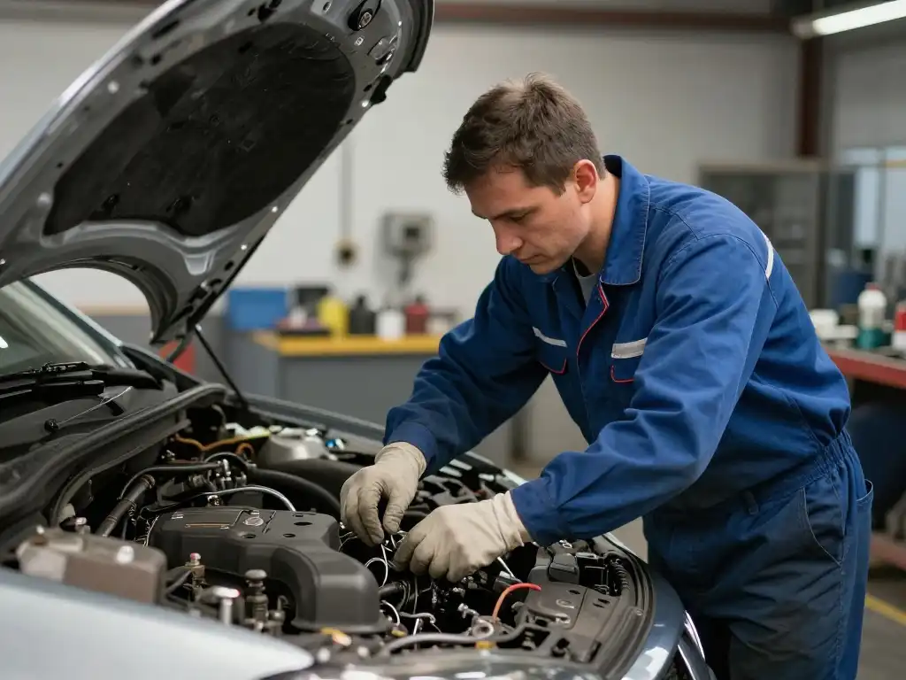 автомеханик чинит автомобиль