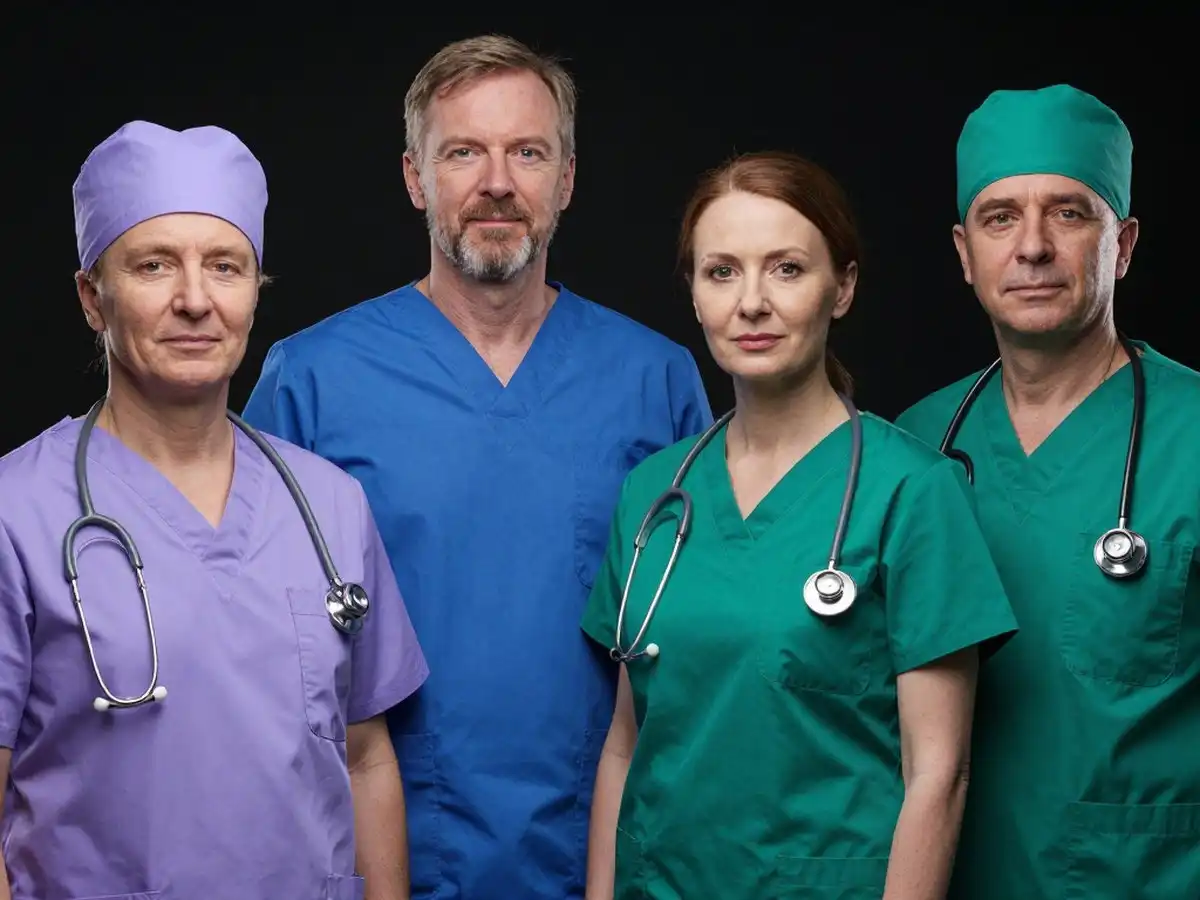 врачи в форме разных цветов