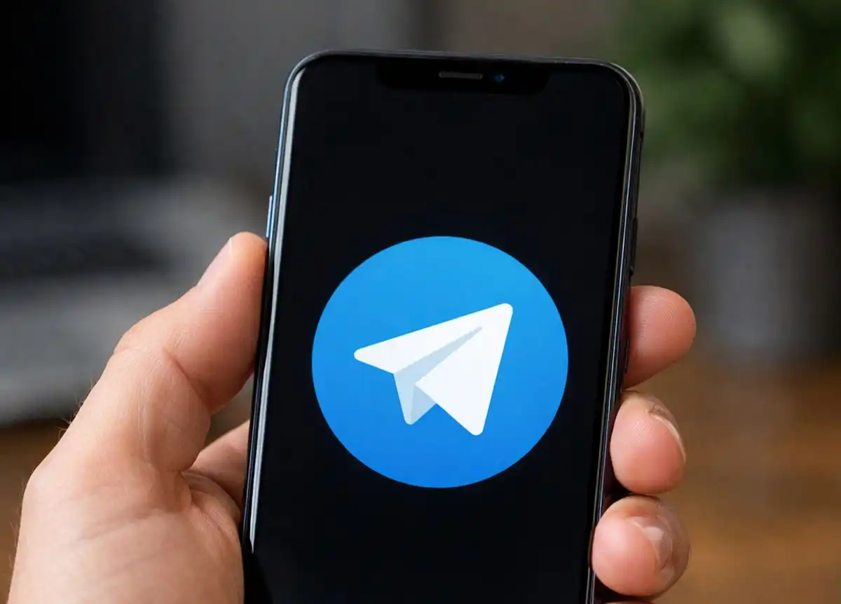 смартфон в руке логотип телеграма