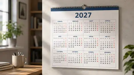 Календарь на 2027 год висит на стене