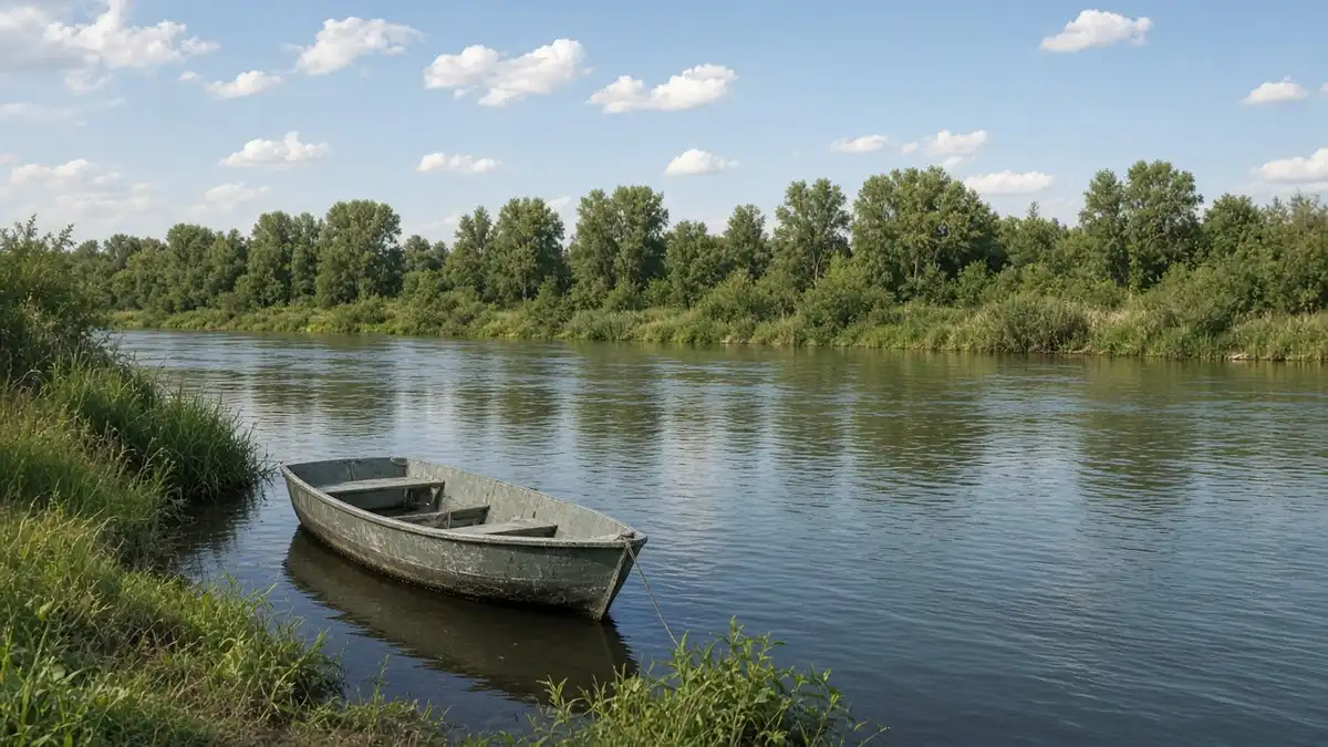 пуста лодка на берегу реки