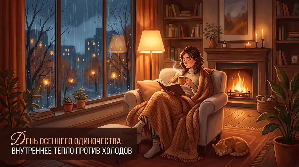 Женщина сидит в кресле, закутавшись в теплый плед