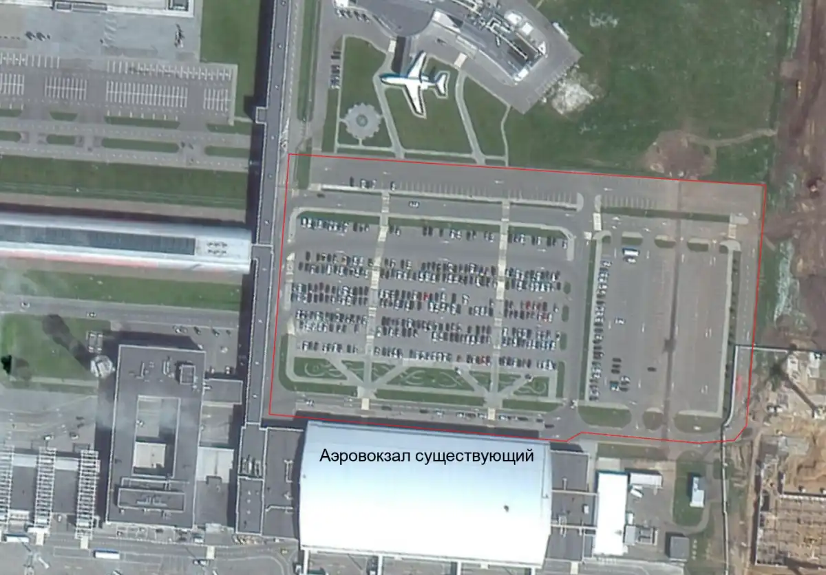 Схема генплана с указанием границ проектирования новой парковки в аэропорту Казани