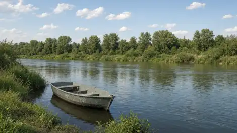 пуста лодка на берегу реки