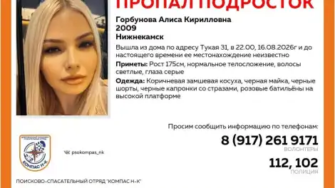 Объявление о поиске Алисы Горбуновой в Нижнекамске