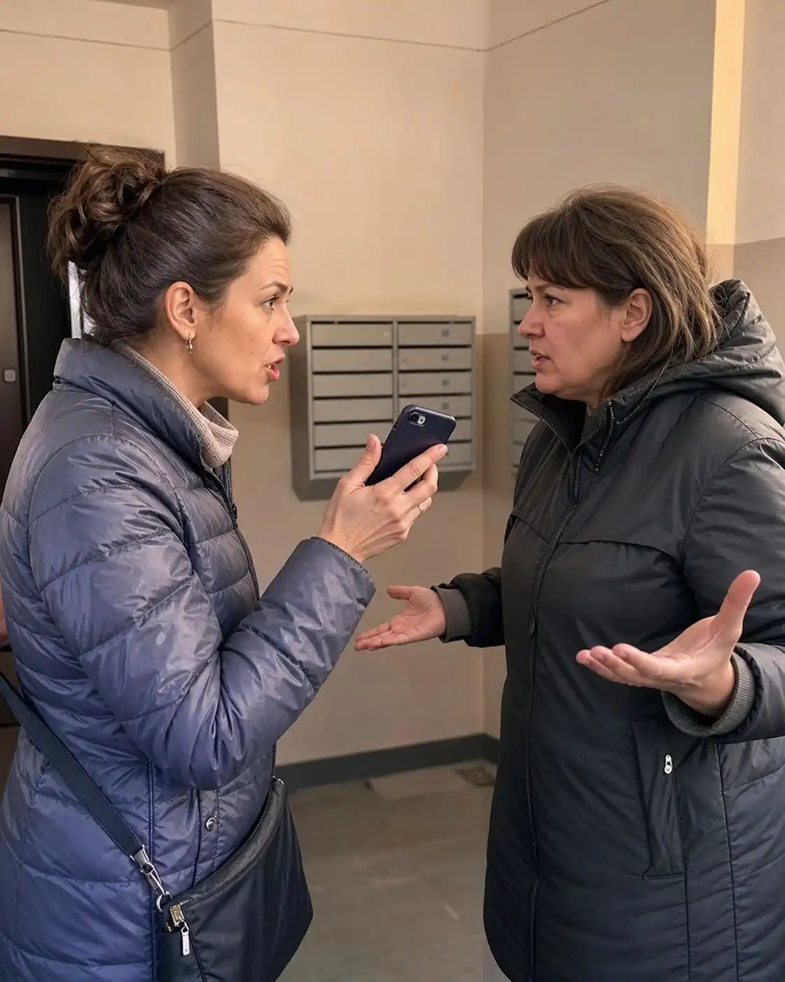две женщины ругаются в подъезде