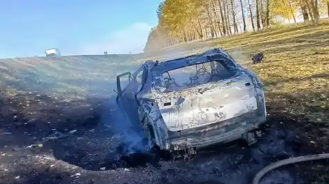 сгоревший автомобиль в Заинском районе 14 октября
