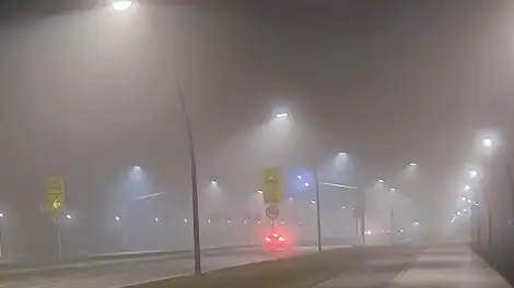 туман на проспекте Шинников в Нижнекамске