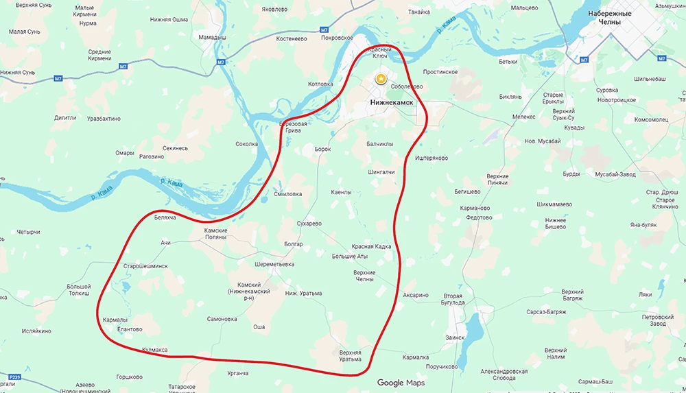 Зона охвата телеканала НТР 24 Нижнекамск